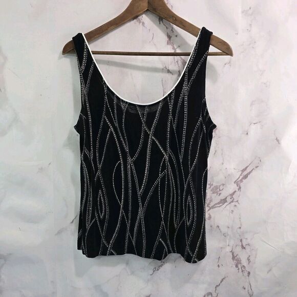 Alex Evenings Jacket Women Large Black Sparkle Shimmer Metallic Tank Set Two - Picture 3 of 16